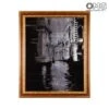Picture With Frame On Murano Glass Plate - Venice Canal In Black And White With Silver-like Leaf -Life Store 003 001 picture with frame on murano glass plate