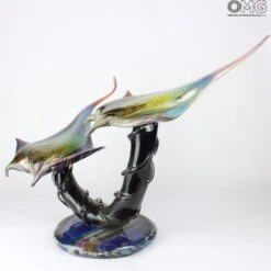 Batoideas Into The Abyss - Sculpture In Chalcedony - Murano Glass - Sawfish Rayes -Life Store 1455446354704