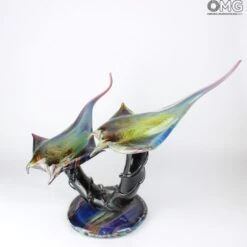 Batoideas Into The Abyss - Sculpture In Chalcedony - Murano Glass - Sawfish Rayes -Life Store 1455446354714