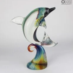Jumping Dolphin - Sculpture In Chalcedony - Original Murano Glass Omg -Life Store 1455483750200