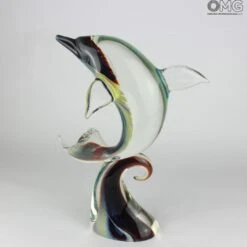 Jumping Dolphin - Sculpture In Chalcedony - Original Murano Glass Omg -Life Store 145548375572