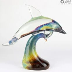 Dolphin On Base - Sculpture In Chalcedony - Original Murano Glass Omg -Life Store 145548396346