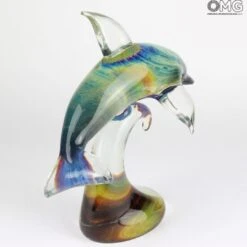 Dolphin On Base - Sculpture In Chalcedony - Original Murano Glass Omg -Life Store 1455483964116