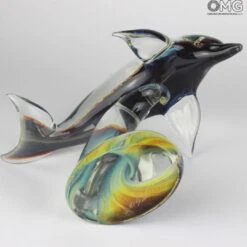 Dolphin On Base - Sculpture In Chalcedony - Original Murano Glass Omg -Life Store 1455483973756
