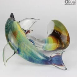 Dolphin On Base - Sculpture In Chalcedony - Original Murano Glass Omg -Life Store 1455483974130