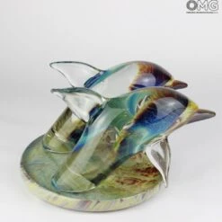 Dolphins - Sculpture In Chalcedony - Original Murano Glass OMG -Life Store 1455484620279