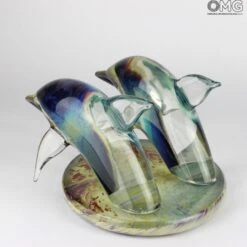 Dolphins - Sculpture In Chalcedony - Original Murano Glass OMG -Life Store 1455484621457