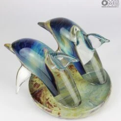Dolphins - Sculpture In Chalcedony - Original Murano Glass OMG -Life Store 1455484627784