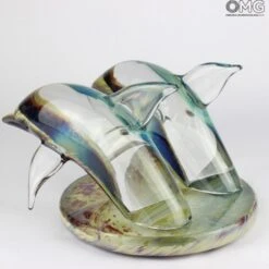 Dolphins - Sculpture In Chalcedony - Original Murano Glass OMG -Life Store 1455484630661