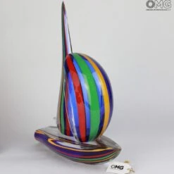 Sail Boat Mix Colored Cannes In Blue - Sculpture - Murano Glass -Life Store 1455489199674