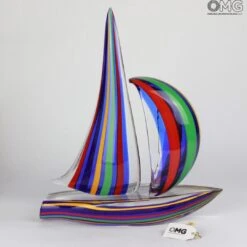 Sail Boat Mix Colored Cannes In Blue - Sculpture - Murano Glass -Life Store 1455489199990