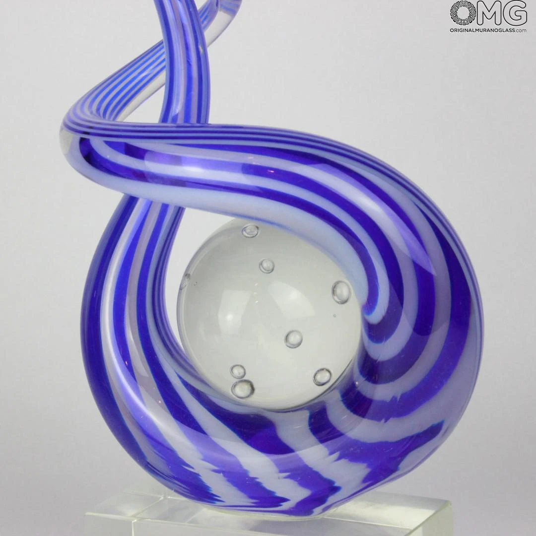 Disco Blue Curl - Sculpture - Murano Glass 4 Disco Blue Curl - Sculpture - Murano Glass - Image 2