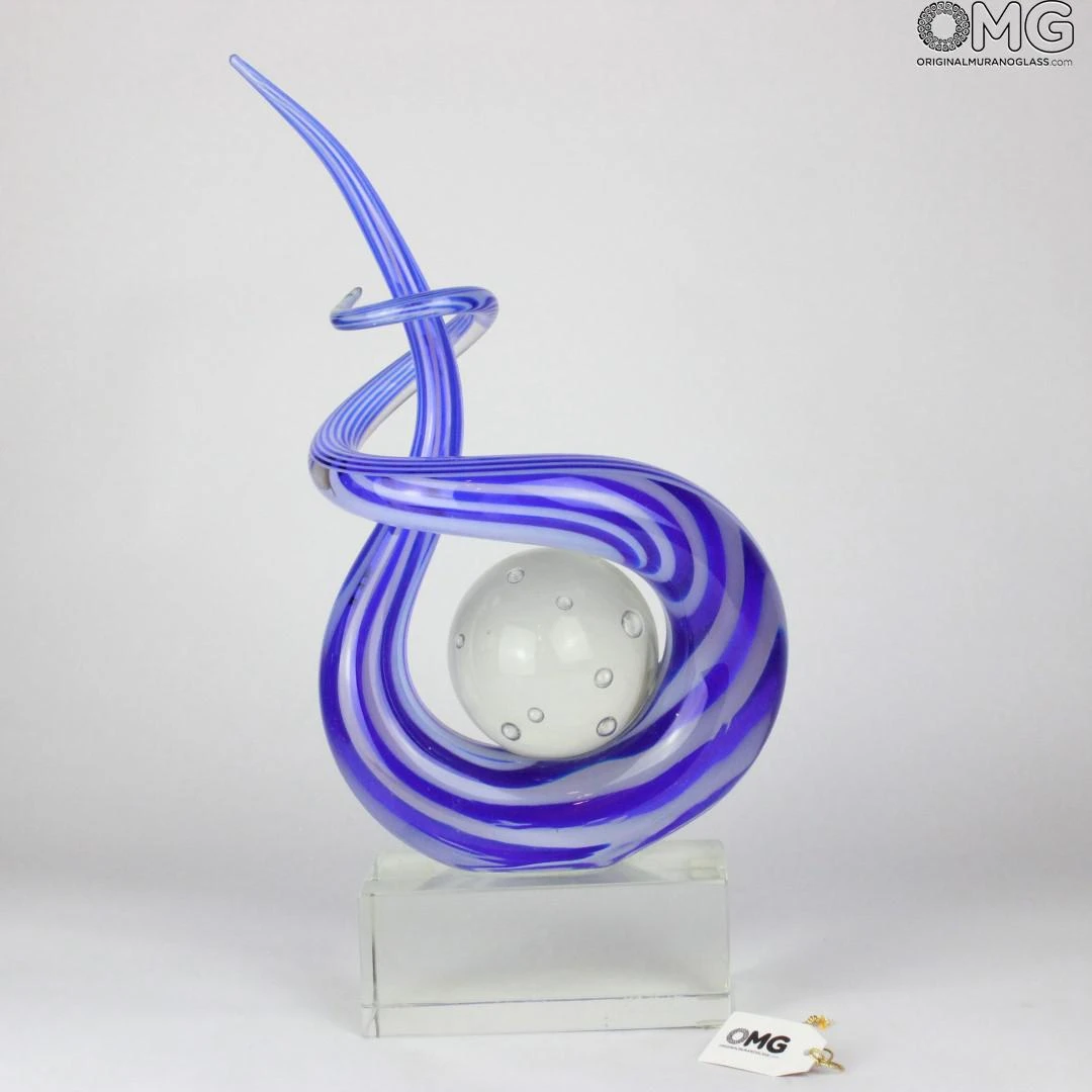 Disco Blue Curl - Sculpture - Murano Glass 7 Disco Blue Curl - Sculpture - Murano Glass - Image 5