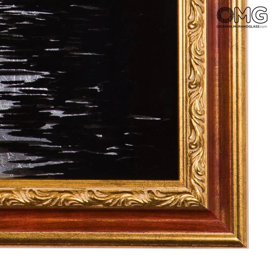 Picture With Frame On Murano Glass Plate - Venice Canal In Black And White With Silver-like Leaf 5 Picture With Frame On Murano Glass Plate - Venice Canal In Black And White With Silver-like Leaf - Image 3