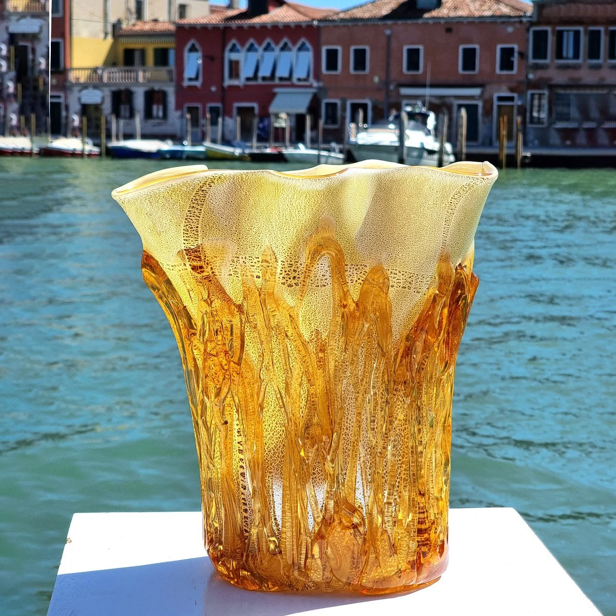 Amber Lava - Napkins Vase - Original Murano Glass 4 Amber Lava - Napkins Vase - Original Murano Glass - Image 2