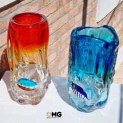 Fishes Vase Red - Venetian Vase - Original Murano Glass 13 Fishes Vase Red - Venetian Vase - Original Murano Glass -Life Store artglass vetro venetian glass murano glass omg 03434125