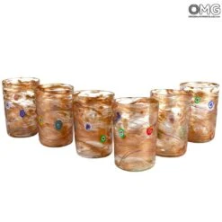 Set Of 6 Drinking Glasses - Avventurina - Original Murano Glass