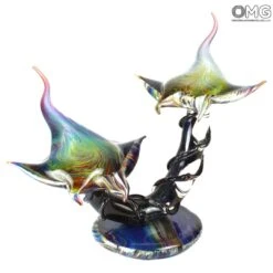 Batoideas Into The Abyss - Sculpture In Chalcedony - Murano Glass - Sawfish Rayes