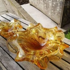 Flower Bowl - Amber - Original Murano Glass OMG 9 Flower Bowl - Amber - Original Murano Glass OMG -Life Store centerpiece amber blown murano glass esterna