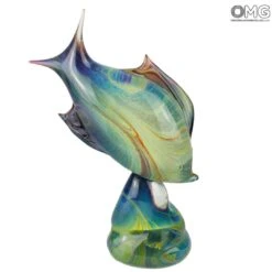 Fish On Base - Sculpture In Chalcedony - Original Murano Glass Omg