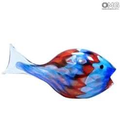 Blue Fish With Texture - Sculpture Murano Glass