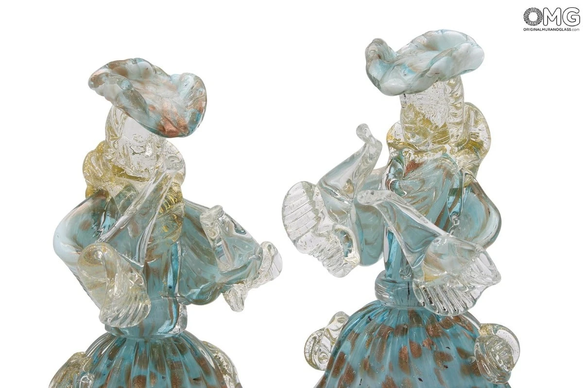 Couple Goldoni Venetian Figurines Light Blue - Gold 24kt Decoration 6 Couple Goldoni Venetian Figurines Light Blue - Gold 24kt Decoration - Image 4