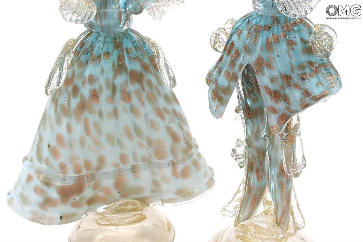 Couple Goldoni Venetian Figurines Light Blue - Gold 24kt Decoration 7 Couple Goldoni Venetian Figurines Light Blue - Gold 24kt Decoration - Image 5