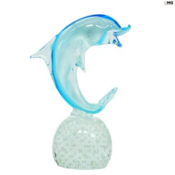 Dolphin On Base - Sculpture - Original Murano Glass OMG -Life Store dolphin on base light blue original murano glass omg2