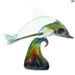 Dolphin On Base - Sculpture In Chalcedony - Original Murano Glass Omg -Life Store dolphin onbase calcedony original murano glass omg