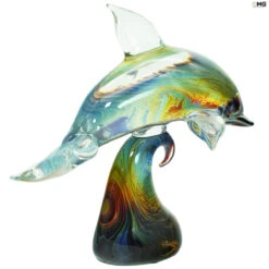 Dolphin On Base - Sculpture In Chalcedony - Original Murano Glass Omg -Life Store dolphin onbase calcedony original murano glass omg1