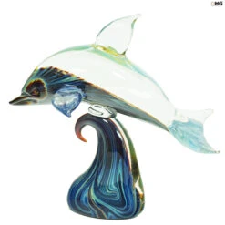 Dolphin On Base - Sculpture In Chalcedony - Original Murano Glass Omg -Life Store dolphin onbase calcedony original murano glass omg2