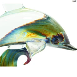 Dolphin On Base - Sculpture In Chalcedony - Original Murano Glass Omg -Life Store dolphin onbase calcedony original murano glass omg3