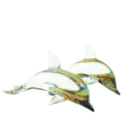 Three Dolphins On Base - Sculpture In Chalcedony - Original Murano Glass OMG -Life Store dolphin wave family original murano glass omg6