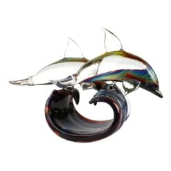 Two Dolphins - Sculpture In Chalcedony - Original Murano Glass OMG -Life Store double dolphins chalcedony 2