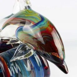 Two Dolphins - Sculpture In Chalcedony - Original Murano Glass OMG -Life Store double dolphins chalcedony 4