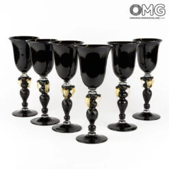 Champagne Flute Set - All Black - Glass Blown -Life Store flute set all black murano glass 4