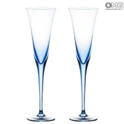 Drinking Glass Blue Murano - 2 Pieces Classic Flute