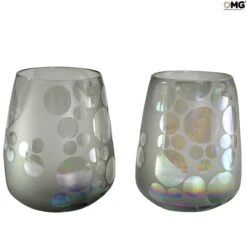 Set Of 2 Drinking Glasses - Iridescent Bubbles - Original Murano Glass - OMG
