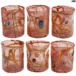 Kandinsky - Red Glasses Set With Murrine - Tumblers With Pure Silver - Original Murano Glass OMG