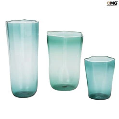 Set Of 6 Drinking Glasses Octagonal - Green - Original Murano Glass -Life Store glasses octagonal amber hight original murano glass omg venetian51