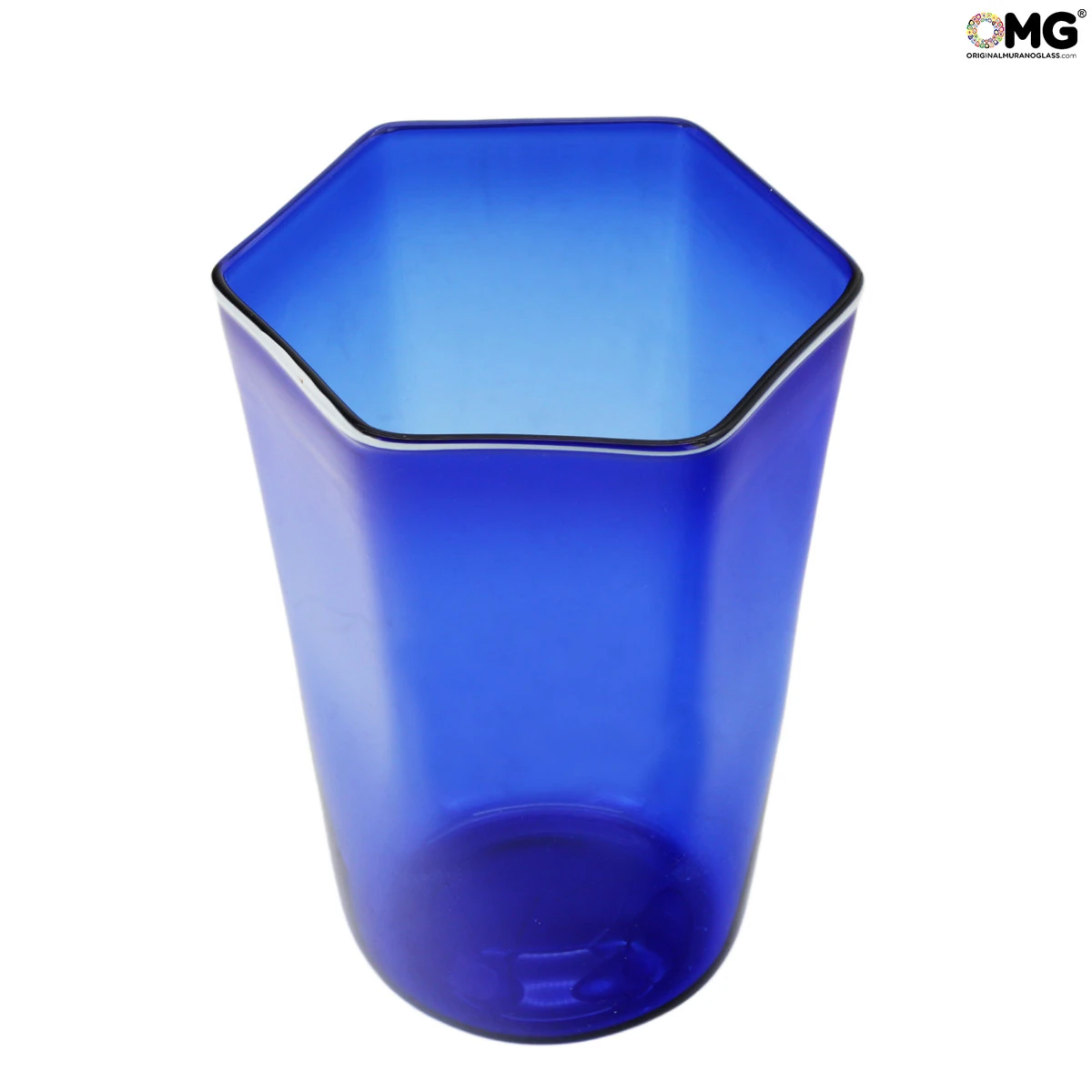 Set Of 6 Drinking Glasses Octagonal - Blue - Original Murano Glass - Image 4