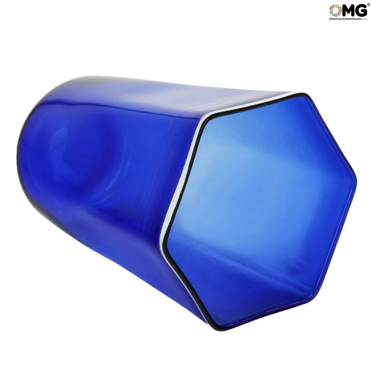 Set Of 6 Drinking Glasses Shot - Octagonal - Blue - Original Murano Glass - Image 6