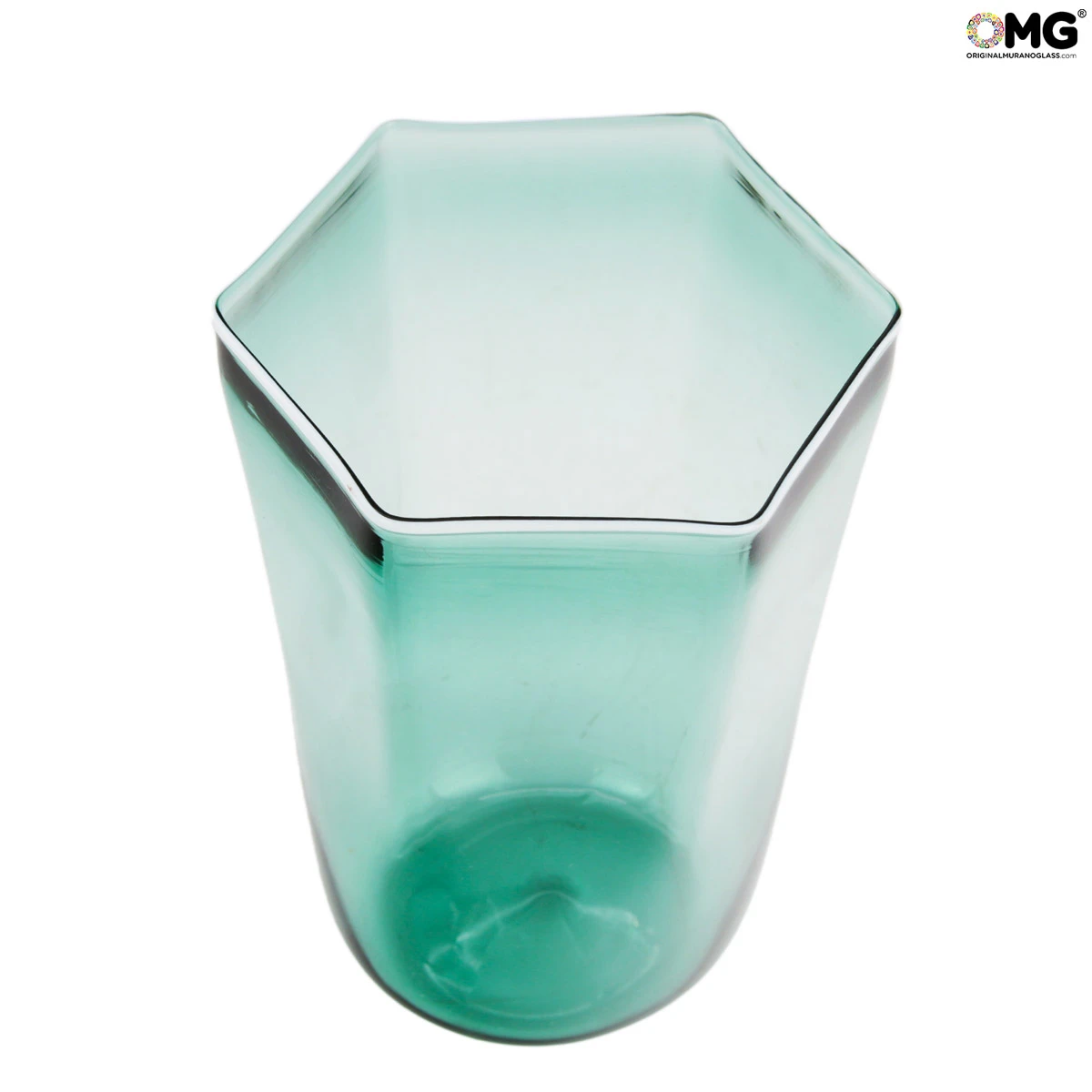 Set Of 6 Drinking Glasses Octagonal - Green - Original Murano Glass - Image 5