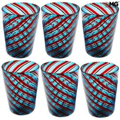 Set Of 6 Drinking Glasses Twisted - Original Murano Glass