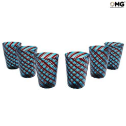 Set Of 6 Drinking Glasses Twisted - Original Murano Glass -Life Store glasses spiral purple original murano glass venetian omg italy1