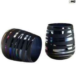 Set Of 2 Drinking Glasses - Mirrored Strips - Original Murano Glass OMG -Life Store glasses strip black original murano glass omg1