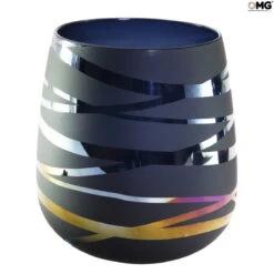 Set Of 2 Drinking Glasses - Mirrored Strips - Original Murano Glass OMG -Life Store glasses strip black original murano glass omg2