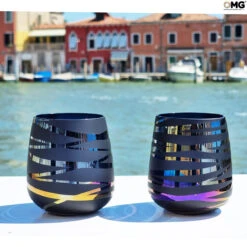 Set Of 2 Drinking Glasses - Mirrored Strips - Original Murano Glass OMG -Life Store glasses strip black original murano glass omg3