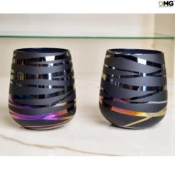 Set Of 2 Drinking Glasses - Mirrored Strips - Original Murano Glass OMG -Life Store glasses strip black original murano glass omg4