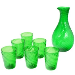 Set Of 6 Drinking Glasses Twisted - Green - Original Murano Glass -Life Store glassware green spiral original murano glass omg4